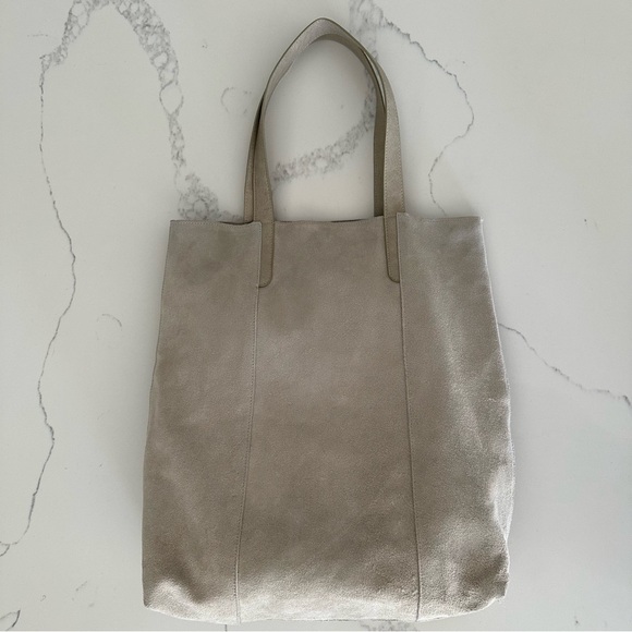 Merona Genuine Suede Leather and Cotton Shopper Tote Bag in Ivory Grey Tone - Picture 3 of 8